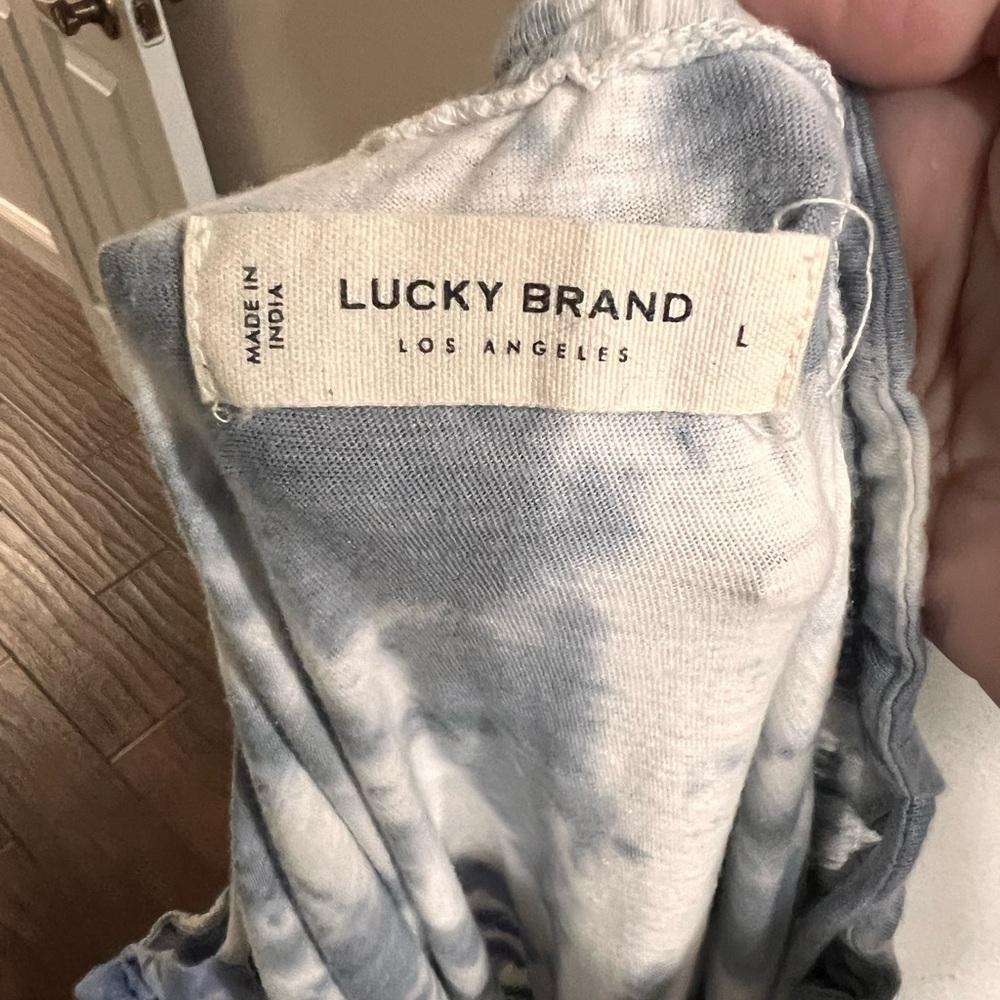 Lucky Brand Blue White Tie-Dye Maxi Dress Boho Tiered Large - Picture 4 of 5